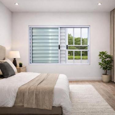 Imagem de Janela Veneziana 3 Folhas Com Grade Alumínio Branco 120x120 - Brecorim