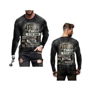 Imagem de Camiseta Masculina Com Estampa 3D De Manga Comprida, Gola Redonda, Par