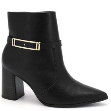 Imagem de Bota Feminina Ramarim  Preta Cano Curto  Salto Grosso Detalhe Dourado Elegante-Feminino