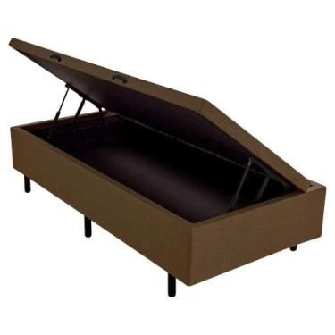 Imagem de Cama Box Com Baú Solteiro Suede Marrom 42x88x188 - RR COLCHOES