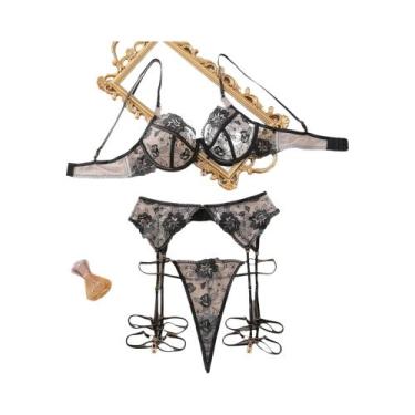 Imagem de Conjunto De Lingerie Transparente Com Bordado Para Mulheres, Cinta Com