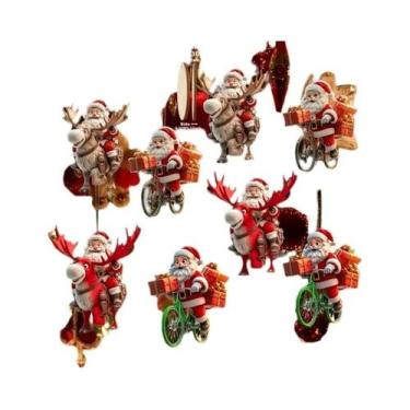 Imagem de Conjunto De 12 Enfeites De Madeira Do Papai Noel Para Árvores De Natal