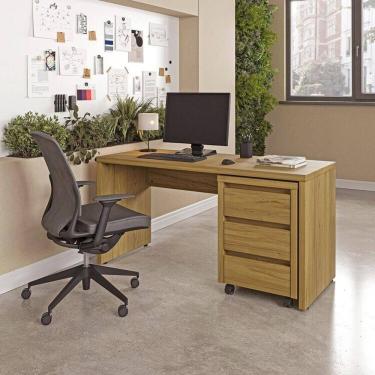 Imagem de Escrivaninha Mesa Escritório com Gaveteiro com Rodízio Ficus 150cm CabeCasa MadeiraOrig...