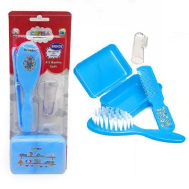 Imagem de Kit Banho Bebê Luxo Escova, Pente e Saboneteira + 1 Escova Massageador