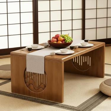 Imagem de Mesa de chão japonesa dobrável sem montagem, mesa dobrável japonesa de madeira maciça, pequena mesa de centro para sentar no chão, sala de chá, sala de jantar, mesa de centro de meditação, fácil