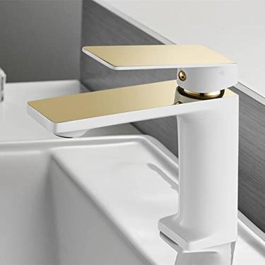 Imagem de Torneira da bacia Torneiras de níquel escovado Torneiras da pia do banheiro Torneira de manípulo único furo torneira torneiras de bacia quente frio misturador torneira guindaste, branco e dourado, china