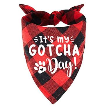 Imagem de family Kitchen Cachecol engraçado bonito xadrez vermelho cachorro gato bandana cachecol, It's My Gotcha Day Puppy Dog Scarf Babadores acessórios para de animais de estimação