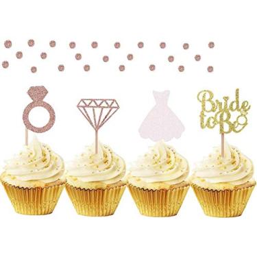 Imagem de JeVenis Conjunto de 36 anéis de casamento para noivas para ser cupcake Toppers diamante vestido de noiva cupcake Toppers para decoração de chá de noiva noivado