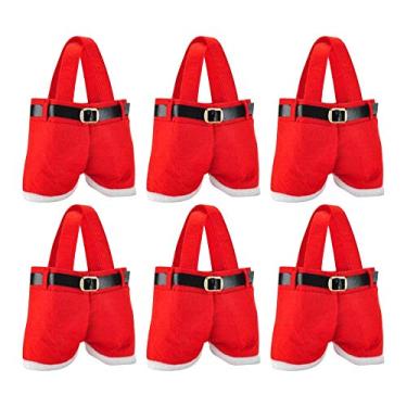Imagem de 6 peças de saco de doces de Natal calças de papai noel sacolas de presente e presentes decorações com alça cestas de presente de doces portáteis embrulho de presente para casamento festa de natal feriado ano novo