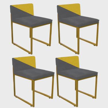 Imagem de Kit 04 Cadeira Office Lee Duo Sala de Jantar Industrial Ferro Dourado Sintético Cinza e Amarelo - Ahazzo Móveis