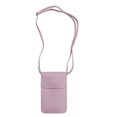 Imagem de Valicclud — Bolsa feminina pequena transversal com alça de toque de PVC para tela sensível ao toque, bolsa de ombro a tiracolo, bolsa para celular – cáqui, rosa, 19 * 12 * 2cm
