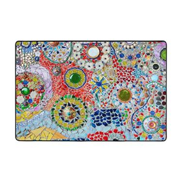 Imagem de My Little Nest Tapete de área antiderrapante com estampa de pedras coloridas, tapete macio de lã coral, tapete de entrada para quarto, decoração de casa, 1,2 x 1,8 m