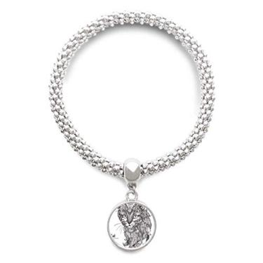 Imagem de DIYthinker Pulseira com pingente de prata de bebê silencioso com tinta humana de gato bracelete ajustável