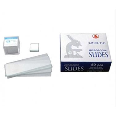 Imagem de AmScope 50 peças de lâminas de vidro para microscópio em branco pré-limpas e 100 peças de capas de vidro quadradas pré-limpas