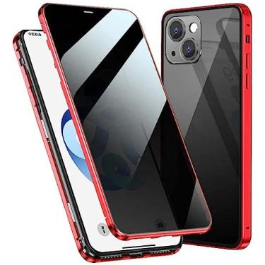 Imagem de LKDJNC Capa de telefone vítreo dupla face magnética anti-espião, para Apple iPhone 13 Mini (2021) 5,4 polegadas capa de vidro temperado dupla face (cor: vermelho)