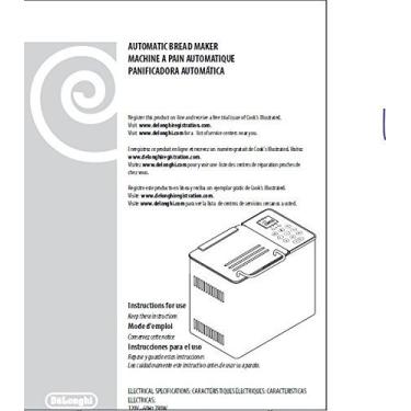 Imagem de Manual de instruções para máquina de pão Delonghi Manual de instruções (modelo: DBM450) Reimpressão