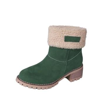 Imagem de Generic Botas de inverno das mulheres Mulheres Fur Warm Snow Boots Senhoras Botas quentes Ankle Boot Sapatos confortáveis Casual Botas femininas,Green,39