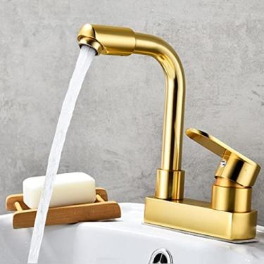 Imagem de Bacia de alumínio Space hTorneira de água quente e fria Deck de três furos com dois furos iInstalação 360 Torneira para lavatório giratória Splash,b