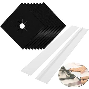 Imagem de Capas de fogão, forros de fogão a gás, MSDADA 8 peças 27 x 27 cm protetores pretos de fogão a gás com 2 peças de tampas brancas de lacuna de fogão de 53 cm, espessura dupla de 0,2 mm, reutilizável, antiaderente, fácil de limpar