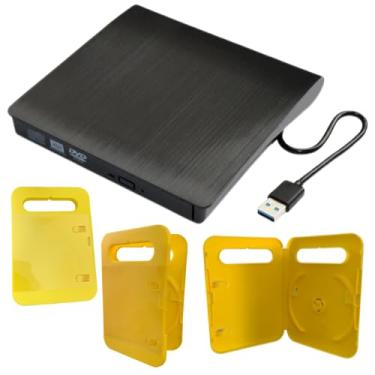 Imagem de Kit Gravador e Leitor de DVD e CD Sata PC + 3 Box Para CD Amarelo Combo