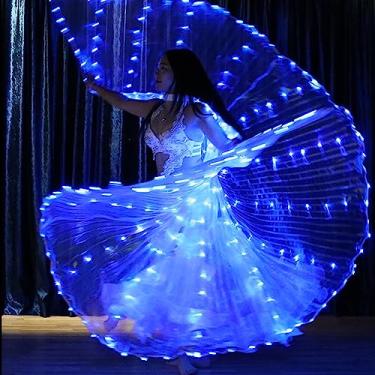 Imagem de HOTBEST Asas de LED Ísis, asas de dança do ventre, asas de borboleta de LED coloridas iluminadas, asas de dança de anjo brilhantes com bastão telescópico, roupas de desempenho infantil para adultos