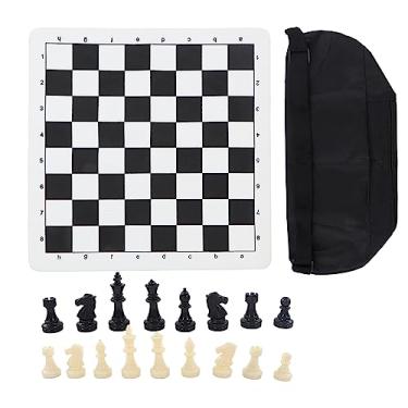 Imagem de Conjunto de tabuleiro de jogo de xadrez, conjunto de jogo de tabuleiro de xadrez de viagem portátil, jogo de tabuleiro de plástico antiderrapante, tapete de tabuleiro dobrável com saco de armazenament