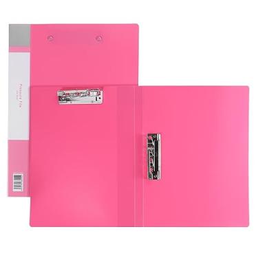 Imagem de PATIKIL 23,5 x 31 cm Grampo de fichário sem perfuração, 2 peças de plástico com clipe duplo forte sem anéis, protetor de pasta de arquivo para escritório tamanho A4, rosa vermelha