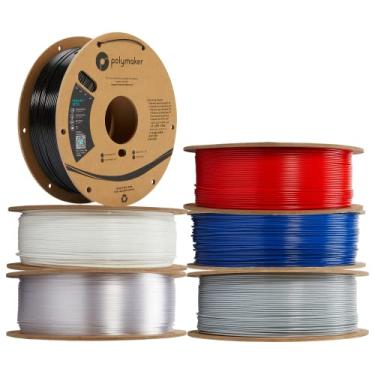Imagem de Polymaker PETG Filamento 1,75 mm Pacote de 6 cores 1kg Carretel de papelão - PolyLite PETG 1,75 Pacote de filamentos para impressora 3D, preto/branco/cinza/azul/vermelho/transparente