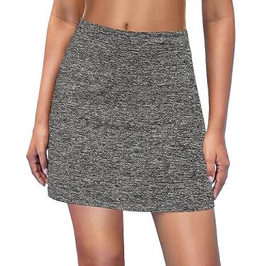 Imagem de Ekouaer Shorts-saia atlético feminina leve de golfe shorts internos bolso tênis corrida treino esportivo skorts, Grey, XXG