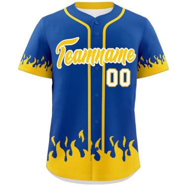 Imagem de Camisa de beisebol personalizada para homens e mulheres camiseta hip hop personalizada costurado/impresso nome número logotipo, Azul e amarelo-07, One Size