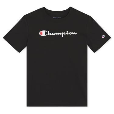 Imagem de Champion Camiseta para meninos, camiseta infantil para meninos, camiseta leve para crianças, escrita e estampa, Preto característico, M