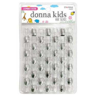 Imagem de Donna Miçangas de pônei jumbo infantis 15 mm prata, transparente – Contas de cabelo grandes para tranças, rabos de cavalo e estilo, sensação de borracha macia durável para acessórios de cabelo DIY