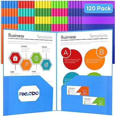 Imagem de 120 pacotes, 2 pastas de plástico de bolso, 10 cores, dois bolsos, pastas de plástico resistente com bolsos e porta-cartão, pasta de arquivo multicolorida tamanho carta para escola, escritório, casa