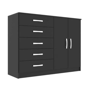 Imagem de Cômoda 2 Portas 5 Gavetas Atenas Evidencia Cor Preto