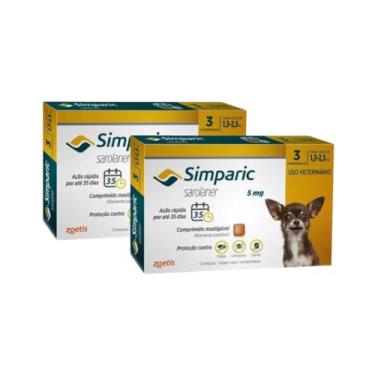 Imagem de 2 Simparic AntipulgasPara Cães Cão De 1,3 A 2,5kg 5 Mg 6 Cp