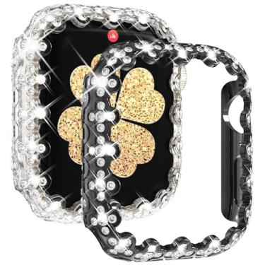 Imagem de NewWays Pacote com 2 capas protetoras femininas brilhantes compatíveis com Apple Watch séries 6/5/4/SE/SE2 de 40 mm, capa protetora de diamante de 4 folhas para Apple Watch Series 6/5/4/SE/SE2 de 40