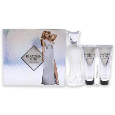 Imagem de Paris Hilton Platinum Rush Conjunto de presente feminino com 4 peças, spray EDP de 100 ml, spray EDP de 10 ml, loção corporal de 85 g, gel de banho de 85 g