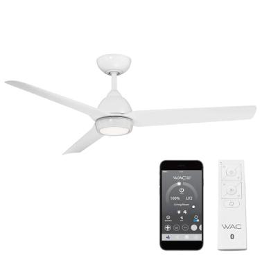 Imagem de Ventilador de teto Mocha para uso interno/externo de 3 lâminas inteligente, compatível com 137.2 cm, branco fosco com kit de luz LED 3000K e controle remoto com suporte de parede. Funciona com iOS