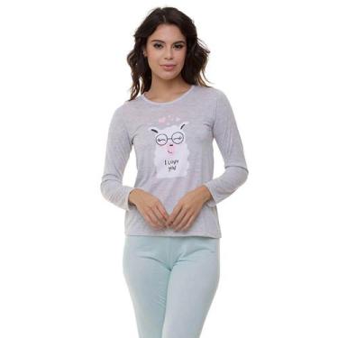 Imagem de Pijama Longo Poliviscose Doce Luar 5220 Lhama, Mescla, Verde, GG