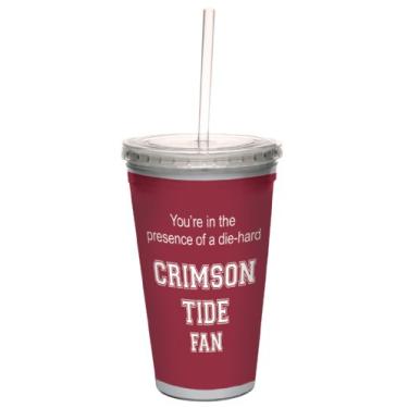 Imagem de Tree-Free Greetings Copo de futebol americano Crimson Tide College Traveler Artful Wall Cool Cup com canudo reutilizável, 473 g