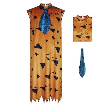 Imagem de Poboola Adult Fred Costume Barney Costumes Wilma Dress Family Caveman Couple Halloween Cosplay Outfit for Women Men with Tie L