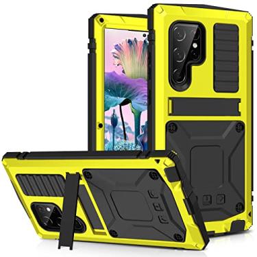 Imagem de Simicoo Capa de silicone para Samsung S23 Plus de metal para Samsung S23 Plus com suporte protetor de tela integrado Gorilla Glass híbrido militar à prova de choque resistente resistente capa completa ao ar livre (Amarelo)