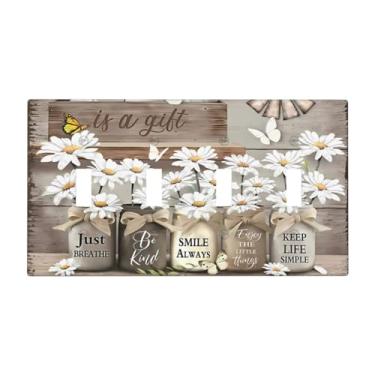 Imagem de Capa de interruptor de luz floral rústica campestre margarida 4 gangues placa de parede com interruptor quádruplo placa decorativa para banheiro cozinha acessórios de decoração de casa 20 x 11,4 cm