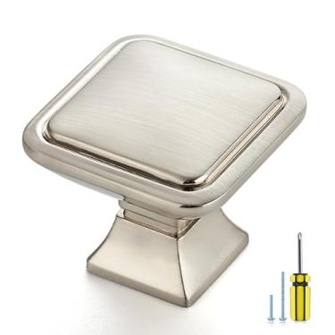 Imagem de Ravinte Decor Pacote com 10 puxadores de armário de níquel escovado - puxadores de gaveta de armário de cozinha para armários e gavetas puxadores quadrados de armário de 3 cm para gavetas de cômoda