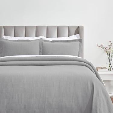 Imagem de Superior Conjunto de colcha e fronha de algodão de 3 peças, decoração de cama, colcha decorativa, 2 fronhas, peso médio, colcha de matelasse, itens essenciais de cama, coleção Zenith, California King,