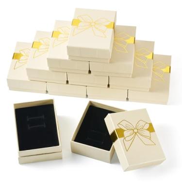 Imagem de Boutigem 12 caixas de presente amarelas claras pequenas para joias de 7 x 9 cm com laço impresso em papel de papelão com tampas, caixa de presente para festival, casamento, aniversário