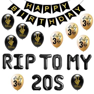 Imagem de Geloar RIP To My 20s 30th Birthday Party Supplies, RIP TWENTIES Balloons Happy Birthday Banner for Death to My 20s Twenties RIP Youth Men Women Dirty 30 Funny 30th Bday Decorations Set of 24 PCS