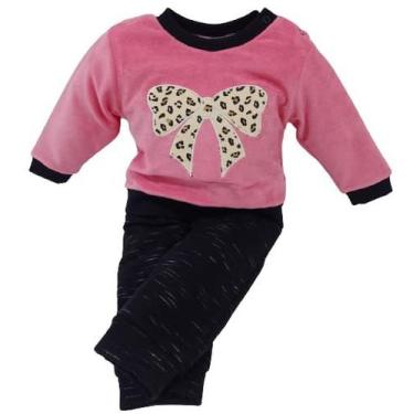 Imagem de Conjunto Blusa Bordada Plush Calça Moletinho Chuquinha 2914, Rosa escu
