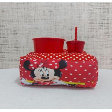 Imagem de Kit Pipoca Almofada Personalizada + Balde Pipoca Copo com Tampa Minie 
