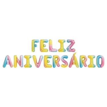 Imagem de Balão de Festa Microfoil 16" 40 cm - "Feliz Aniversário" Acor-Íris - 1